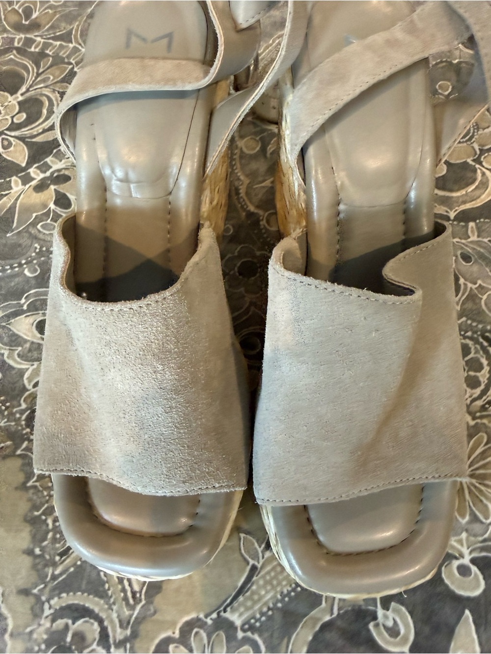 Marc Fisher Beige Suede Espadrille Wedge Sandals